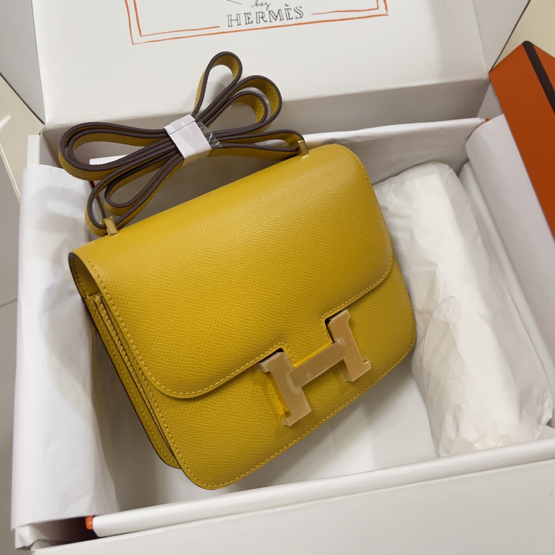 Hermes Constance 18 Mini Shoulder Bag In Yellow Amber Epsom Leather